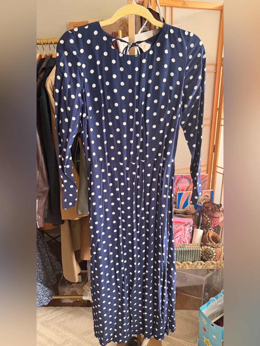 21. NWT & Other Stories Paris Atelier Navy Polka Dot Open Back Midi Dress Size 8